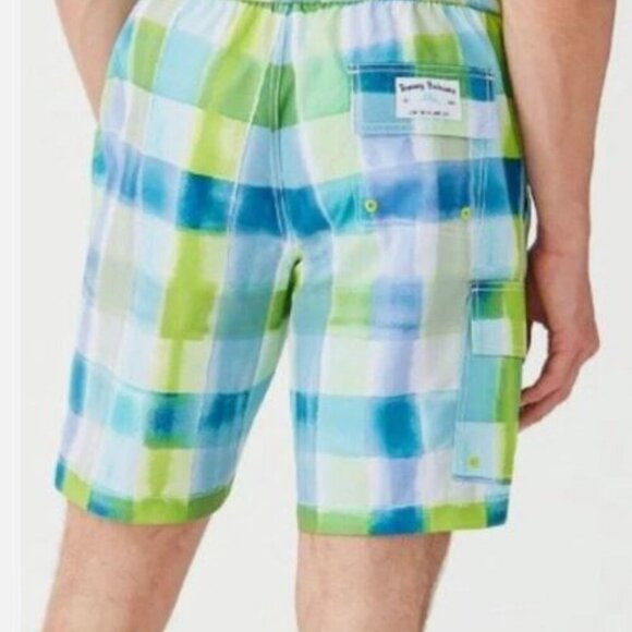 Tommy Bahama Mens Blue Green Plaid Big Tall Pockets Swim Trunks Plus Sz 3XL New - Picture 2 of 11